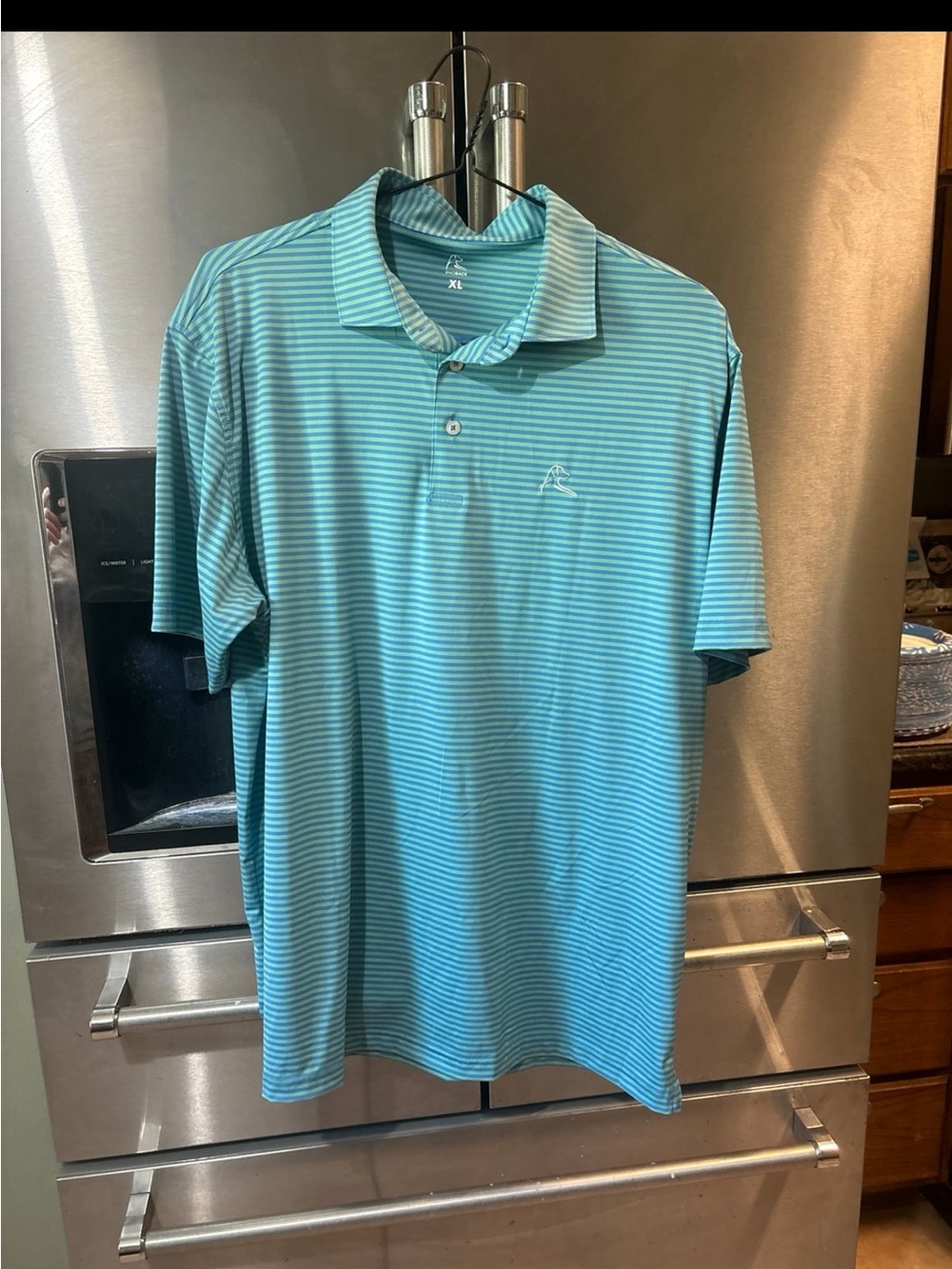 Rhoback Teal and White Striped Performance Polo